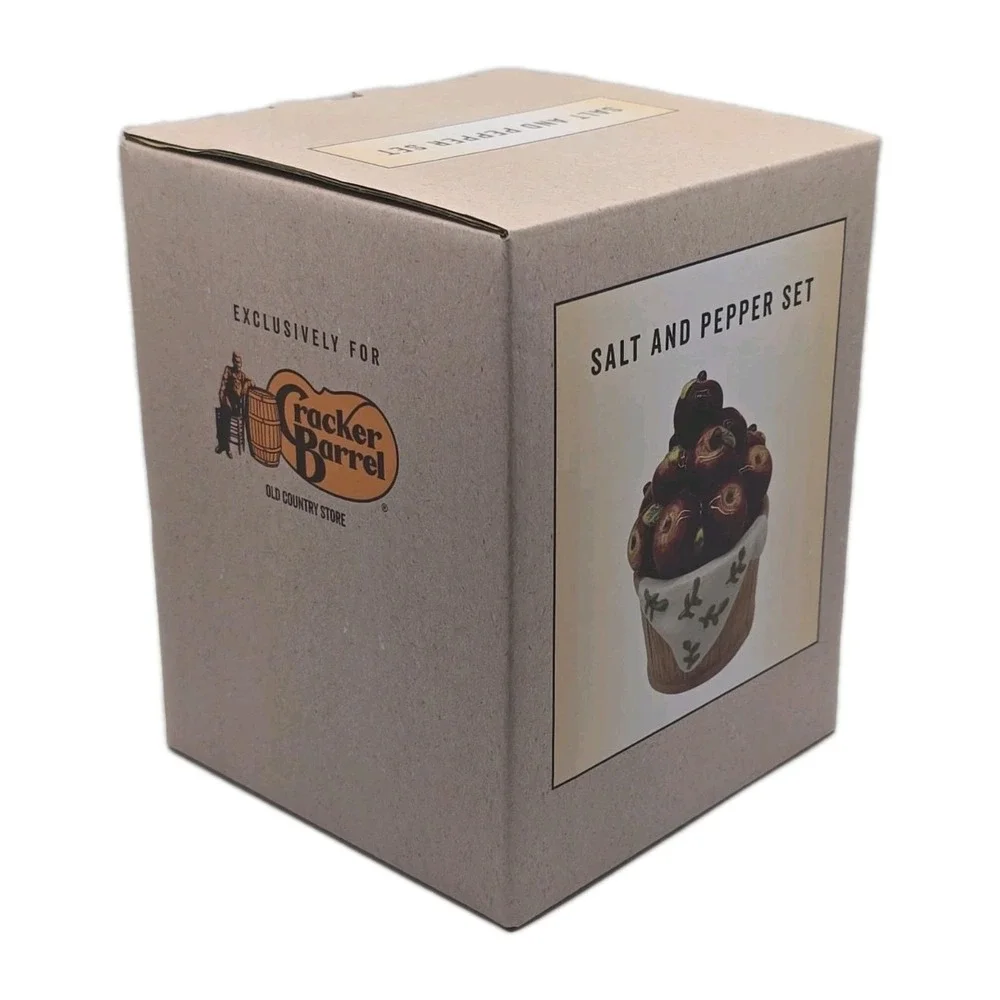Cracker Barrel Collectables Apples & Basket Salt & Pepper Shakers Set NIB U260